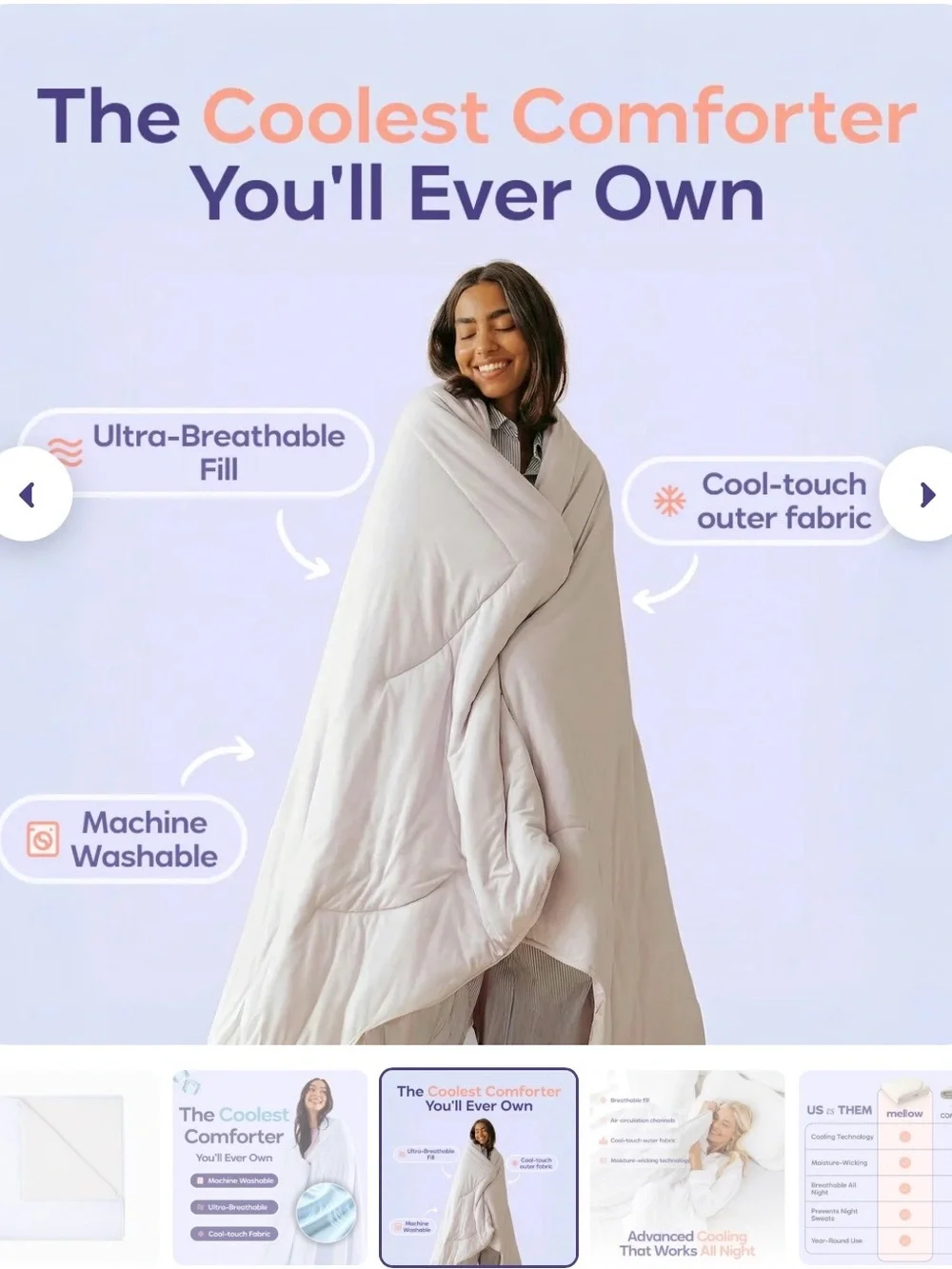 CloudCool™ Lightweight Cooling Comforter in Light Blue and Cream